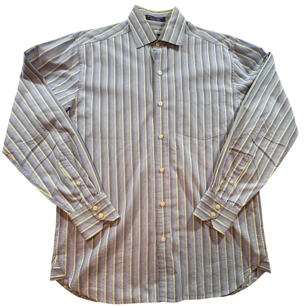 Austin Reed Striped Button Down Shirt Mens Small English Fit 80s 2-Ply Cotton